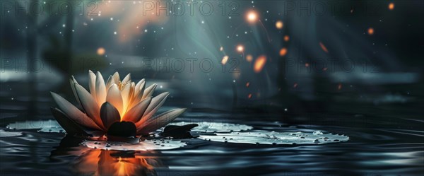Lotus flower is floating on water. Concept of meditation, serenity, spirituality and enlightenment,