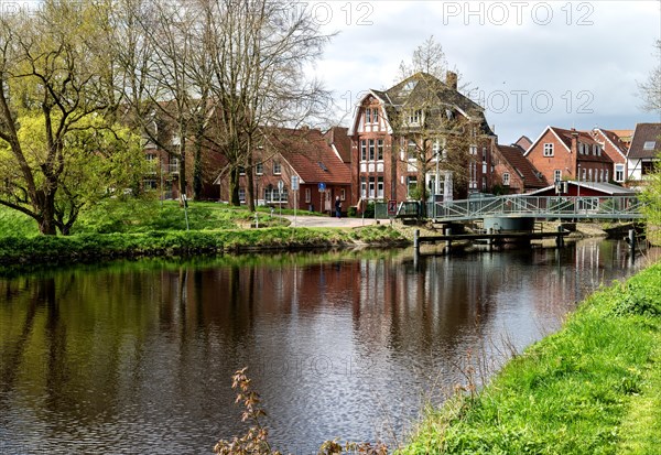 Am Roten Siel, bicycle and pedestrian bridge Witwenbruecke, Emden, East Frisia, Lower Saxony,