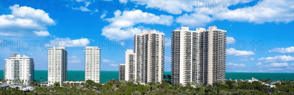 Fort Lauderdale panoramic view of luxury ocean skyline and condominiums facing the ocean and beach