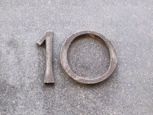 House number plate, number 10, digit, anniversary, birthday, North Rhine-Westphalia, Germany,