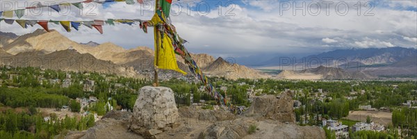 Panorama from Tsenmo Hill over Leh and the Indus Valley, Ladakh, Jammu and Kashmir, India, Asia
