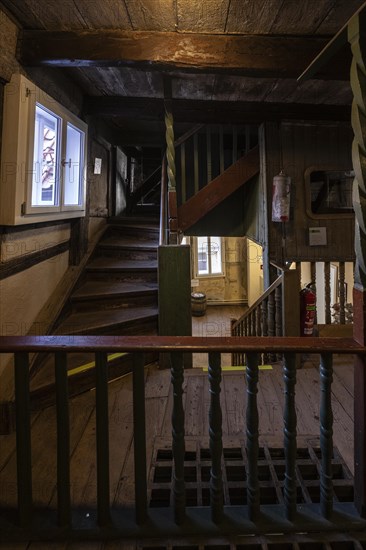 Half-timbered museum, staircase, Schmalkalden, Thuringia, Germany, Europe