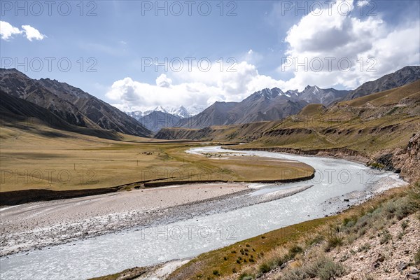 Mountain valley and river in the Tien Shan, Engilchek Valley, Kyrgyzstan, Issyk Kul, Kyrgyzstan,
