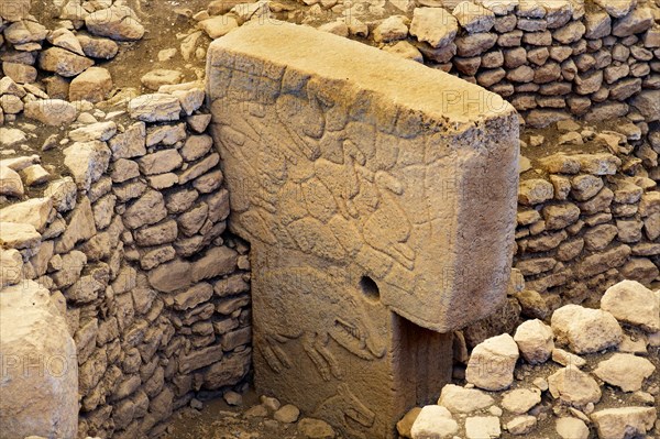 Gobekli Tepe neolithic archaeological site dating from 10 millennium BC, Massive stone pillars with