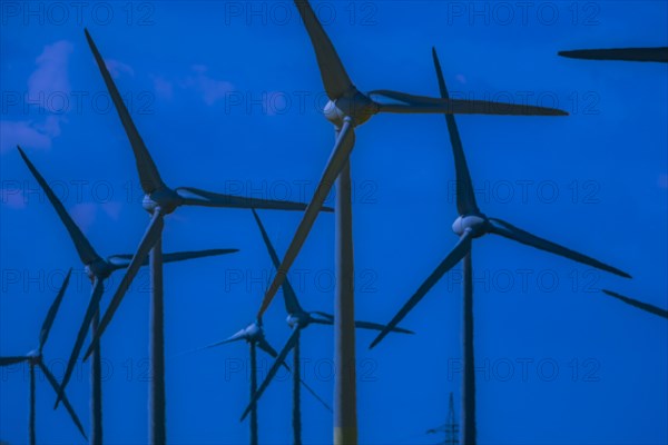 Wind turbines in the Luetetsburg wind farm on the North Sea coast, Hagermarsch, East Frisia, Lower