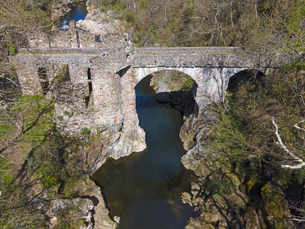 Historic bridge with an arch over a river, embedded in a natural landscape, Bridge of the Devil,
