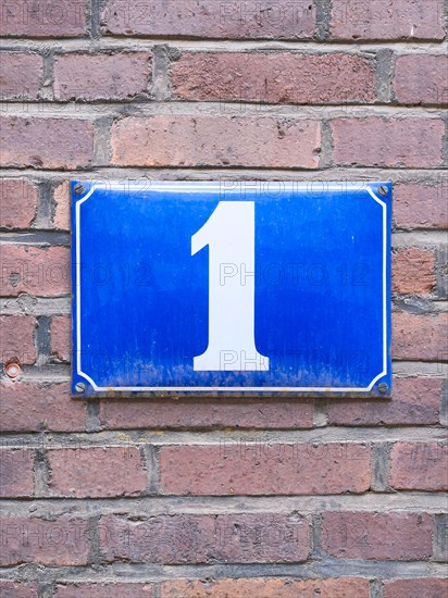 House number sign, Number 1, Number, Anniversary, Birthday, North Rhine-Westphalia, Germany, Europe