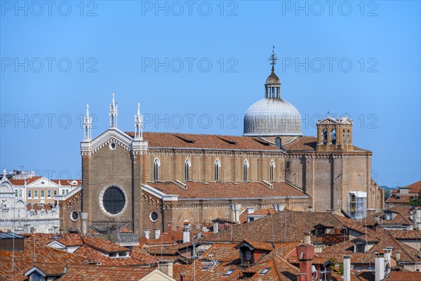 View over the roofs of Venice to the church Basilica dei Santi Giovanni e Paolo, view from the roof