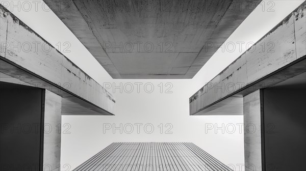 Image of an underpass with strong lines and symmetry in greyscale, highlighting its structure, AI