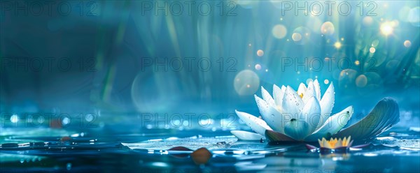 Lotus flower is floating on water. Concept of meditation, serenity, spirituality and enlightenment,