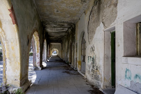 Ruined arcade building, Eleousa, Lost Place, Rhodes, Greece, Europe