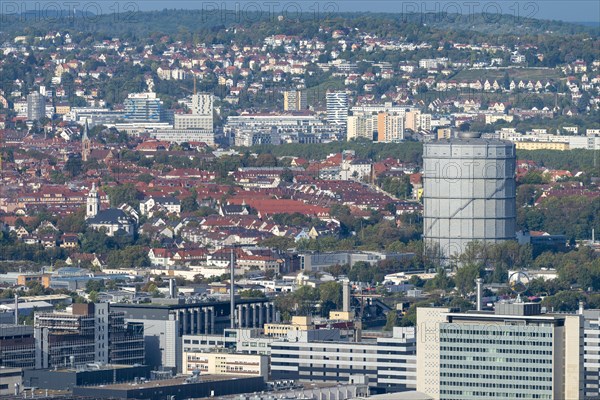 View of the Daimler plant in Untertuerkheim, behind it the EnBW gas boiler, Stuttgart,