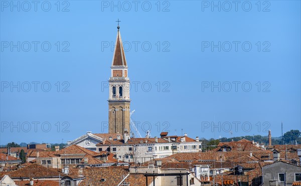 View over the rooftops of Venice to the church tower of the Chiesa di San Francesco della Vigna,