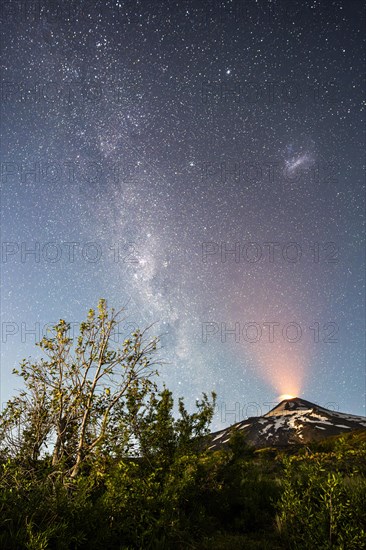 Starry sky over the Villarrica volcano, Villarrica Volcano, Villarrica National Park, Araucania,