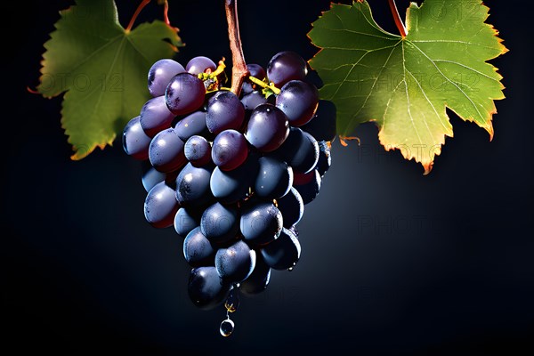 AI generated ripe grapes clinging to a vine sunlight dancing through the leaves accentuating their
