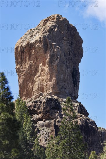 Mighty basalt rock Roque Nublo, also known as Cloud Rock, landmark and highest point of the island