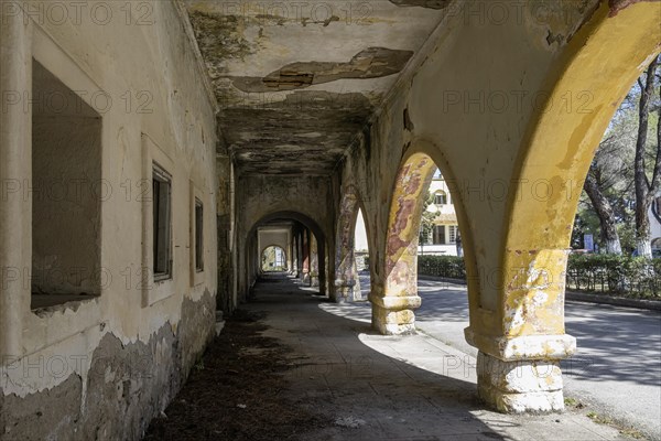 Ruined arcade building, Eleousa, Lost Place, Rhodes, Greece, Europe