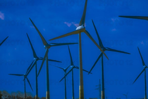 Wind turbines in the Luetetsburg wind farm on the North Sea coast, Hagermarsch, East Frisia, Lower