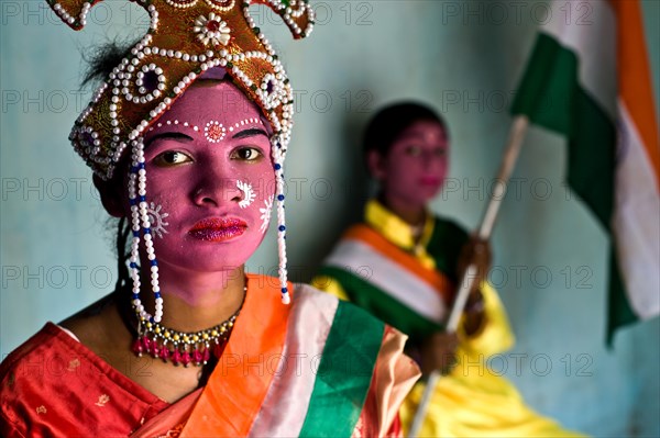 Kharsawan Chhau dancer playing the role of Bharat mata, the national personification of India,