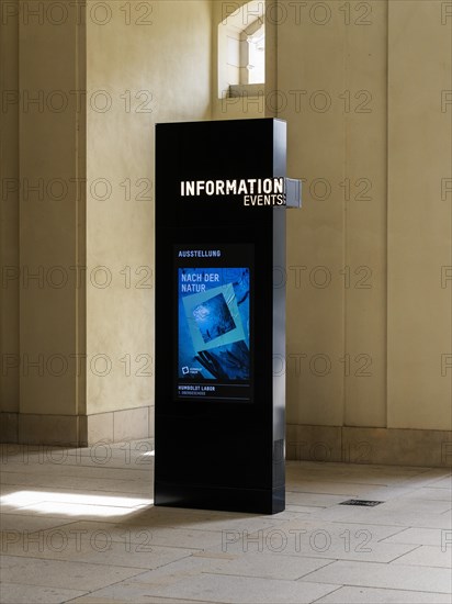 Information pillar at the entrance to the Humboldt Forum, Berlin, Germany, Europe