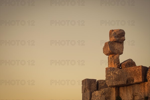 Abstract photo of stones stacked in the Temple of Bacchus in Baalbek Lebanon