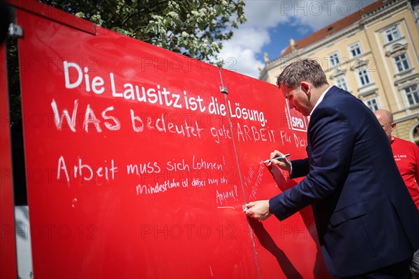 Lars Klingbeil, SPD party chairman, during his visit to the DGB rally in Goerlitz, 1 May 2024