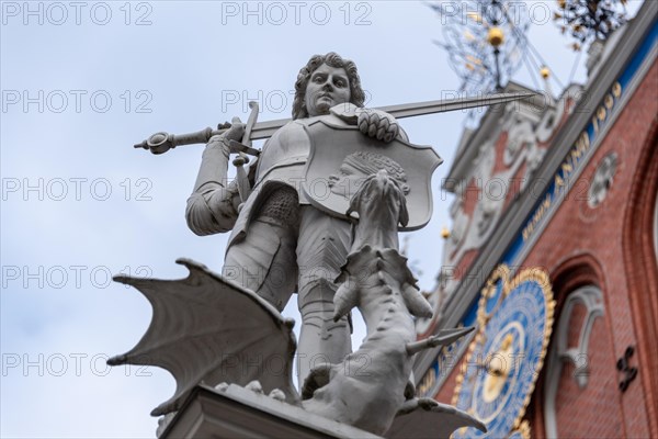 St George, patron saint of knights and warriors, at the Blackheads' House, Riga, Latvia, Europe