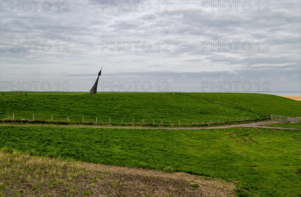 Artwork De Waaiboei by Martin Borchert, public art, on the dike near the Nieuwe Statenzijl lock,