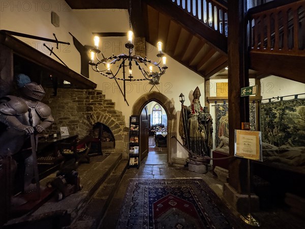 Historic small reception hall in entrance area of 13th century castle today castle hotel