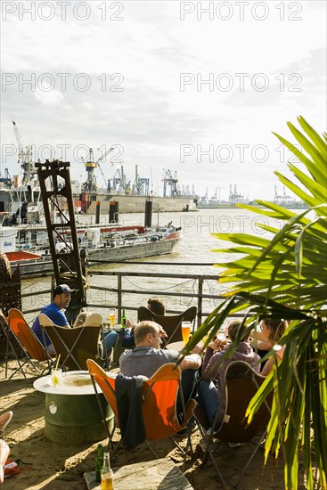 Beach Club Strand Pauli, at the jetties in Oat harbour, Hamburg, Germany, Europe