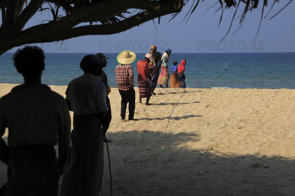 Traditional fishing hauling nets Nilavelli beach, near Trincomalee, Eastern province, Sri Lanka,
