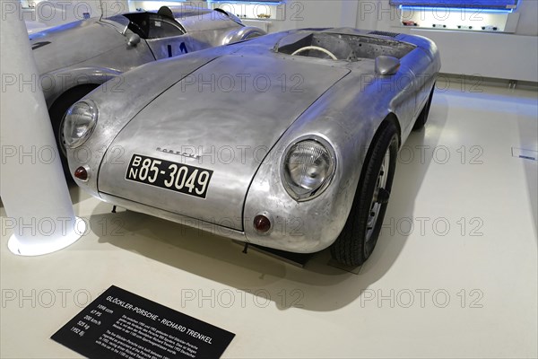 GLOeCKLER-PORSCHE, RICHARD TRENKEL, Silver racing car with starting number presented in an