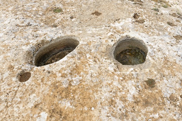 Neolithic archaeological site of Karahan Tepe, Carved holes, Sanliurfa, Turkey, Asia