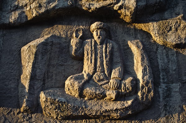 Sculpture depicting a manaschi, kyrgyz storyteller reciting the epic of Manas, Bishkek, Kyrgyzstan,