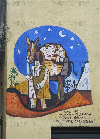 Religious murals in Orgosolo, Nuoro province, Sardinia, Italy, South Europe, Europe