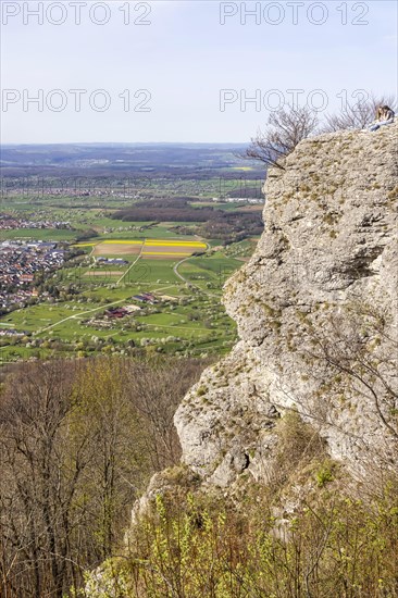 Breitenstein near Ochsenwang in spring, rocky outcrop of the Swabian Alb, 811 metre high rocky