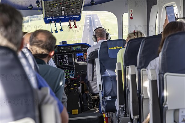 Flight in a zeppelin over Lake Constance and the Lake Constance region, view into the passenger