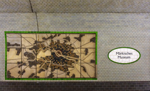 Interior photograph, wall mosaic, Maerkisches Museum underground station, Berlin, Germany, Europe