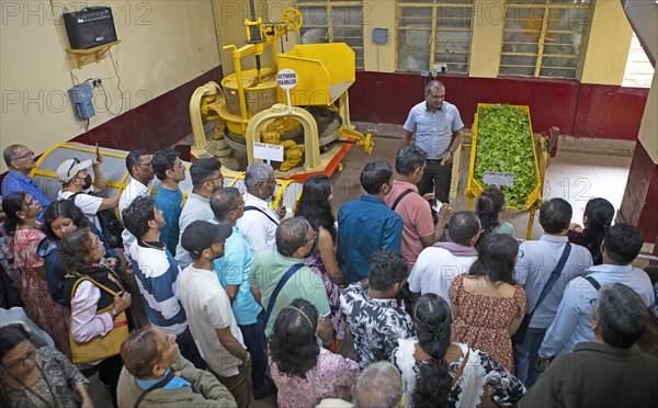 Indian visitors at a demonstration in the Munnar Tea Museum, Munnar, Kerala, India, Asia