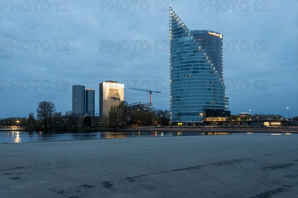 View of the Schwedbank headquarters on the western bank of the Daugava, Riga, Latvia, Europe