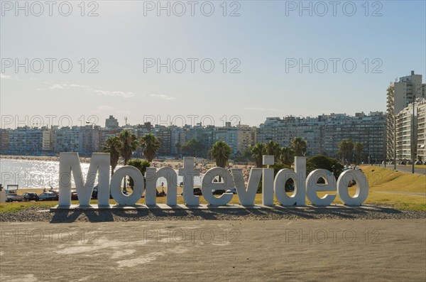 Montevideo, Uruguay, 11th January 2022, Montevideo sign on Pocitos beach, a very busy place for