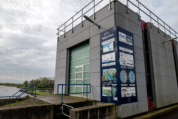 Information boards at the Nieuwe Statenzijl lock, municipality of Oldambt, Dollart, Dollard,
