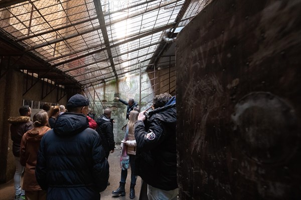 Barred inner courtyard, former headquarters and prison of the Soviet secret service KGB, Riga,