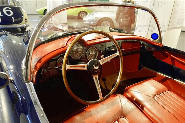 LANCIA AURELIA B24 SPIDER, Close-up of the interior of a Lancia classic car with leather upholstery