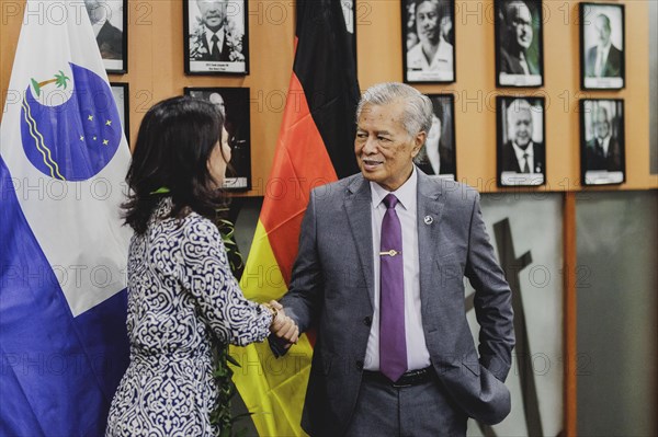 (L-R) Annalena Baerbock (Buendnis 90/Die Gruenen), Federal Foreign Minister, and Henry Puna,