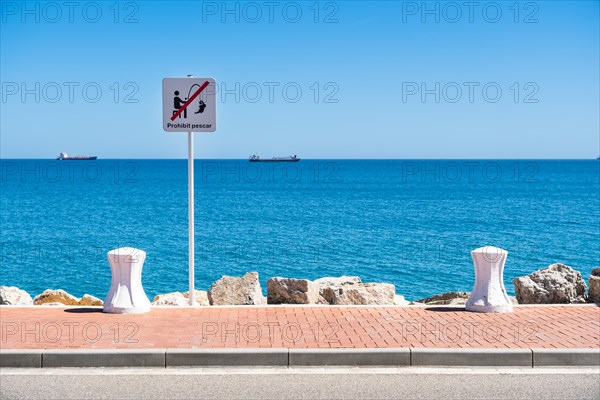 No fishing sign on the Moll de Llevant promenade, a 4.5km long promenade for joggers, walkers,