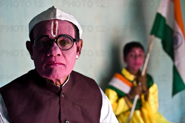 Actor playing the role of the Indian independantist Subhas Chandra Bose, Jharkhand, India, Asia