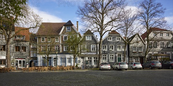 Slate-panelled houses on the church square in Hattingen, Ennepe-Ruhr district, North