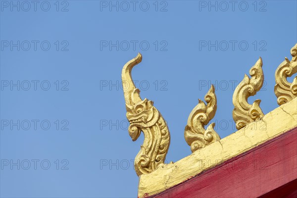 Chofah on the pediment, Wat Ong Teu, Vientiane, Laos, Asia