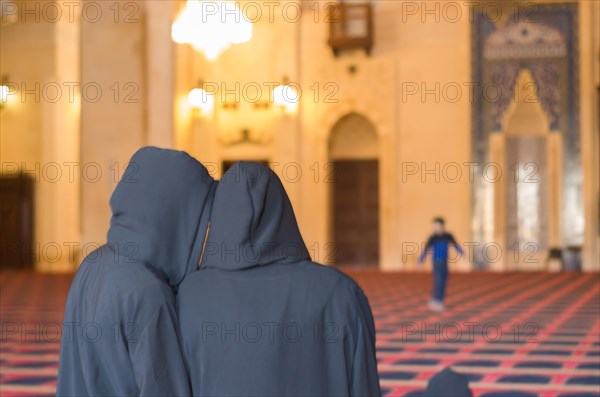 Beirut, Lebanon, April 03, 2017: Women praying inside the mosque of Mohammad Al-Amin Mosque in